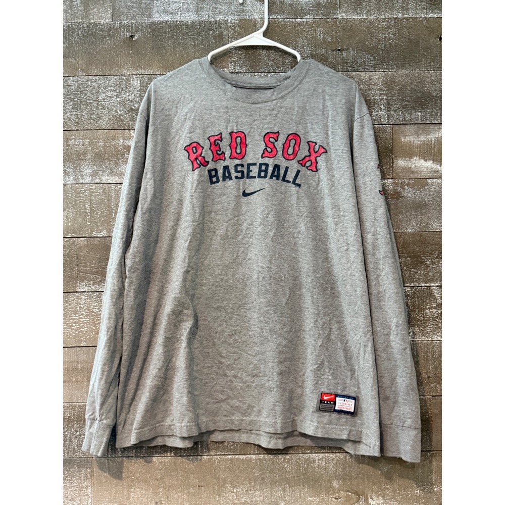 Nike Long Sleeve T-Shirt Mens 2XL Gray Boston Red Sox Baseball MLB Tee